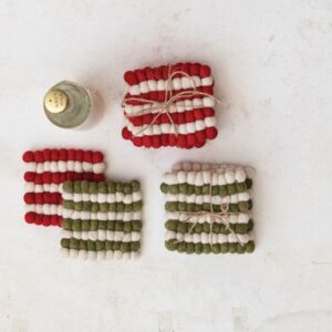 Posavasos De Fieltro Verde/Crema Rojo/Crema