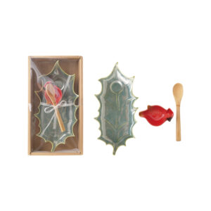 Plato en Forma de Hoja con Cucharita y Plato Cardenal